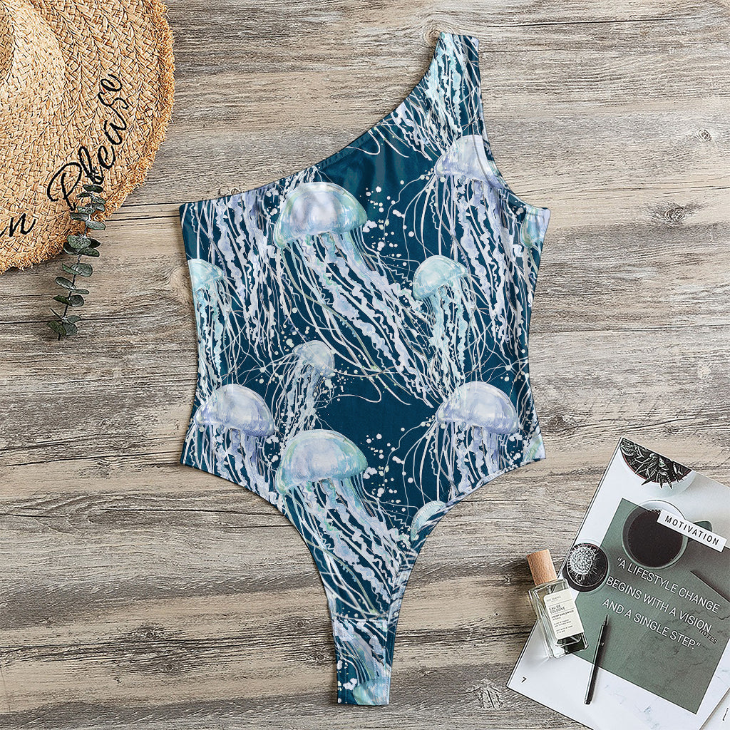 Watercolor Jellyfish Pattern Print One Shoulder Bodysuit