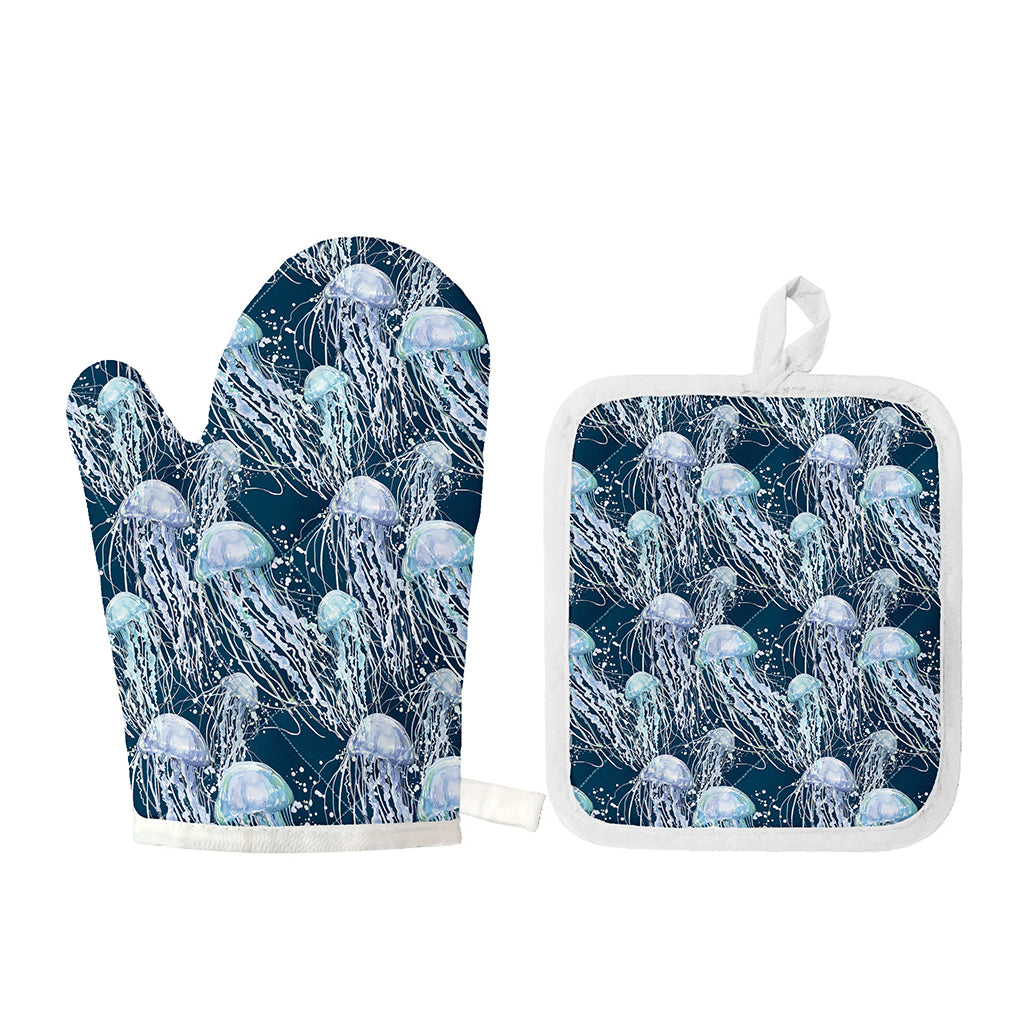 Watercolor Jellyfish Pattern Print Oven Mitt And Pot Holder Set