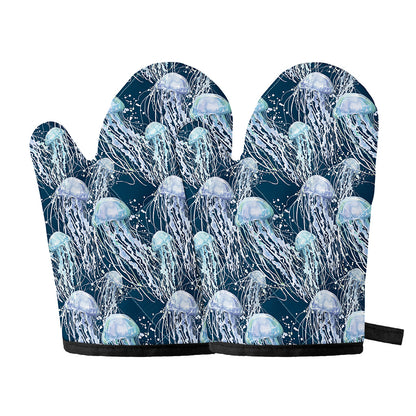 Watercolor Jellyfish Pattern Print Oven Mitts