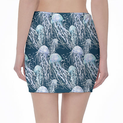 Watercolor Jellyfish Pattern Print Pencil Mini Skirt