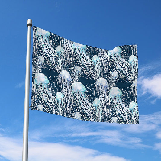 Watercolor Jellyfish Pattern Print Polyester Flag
