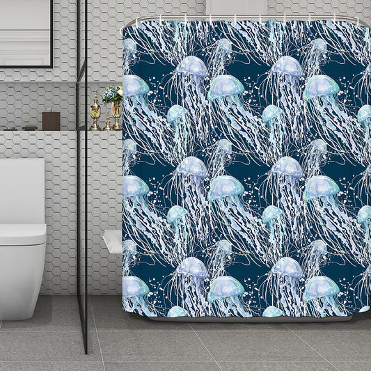 Watercolor Jellyfish Pattern Print Polyester Shower Curtain