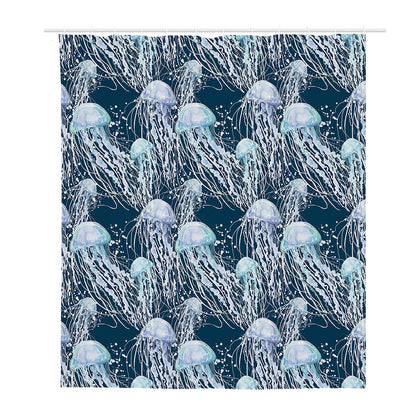 Watercolor Jellyfish Pattern Print Polyester Shower Curtain