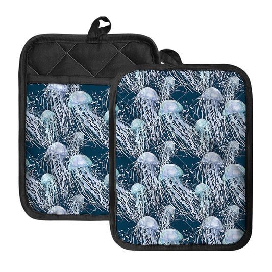 Watercolor Jellyfish Pattern Print Pot Holders With Pocket