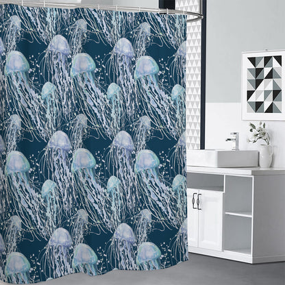 Watercolor Jellyfish Pattern Print Premium Shower Curtain