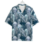 Watercolor Jellyfish Pattern Print Rayon Hawaiian Shirt