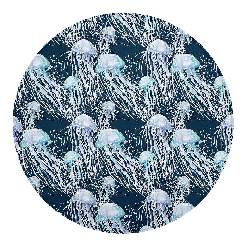 Watercolor Jellyfish Pattern Print Round Blanket