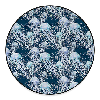 Watercolor Jellyfish Pattern Print Round Floor Mat