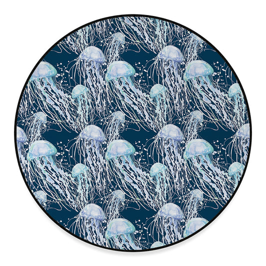 Watercolor Jellyfish Pattern Print Round Floor Mat