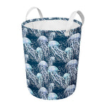Watercolor Jellyfish Pattern Print Round Laundry Basket