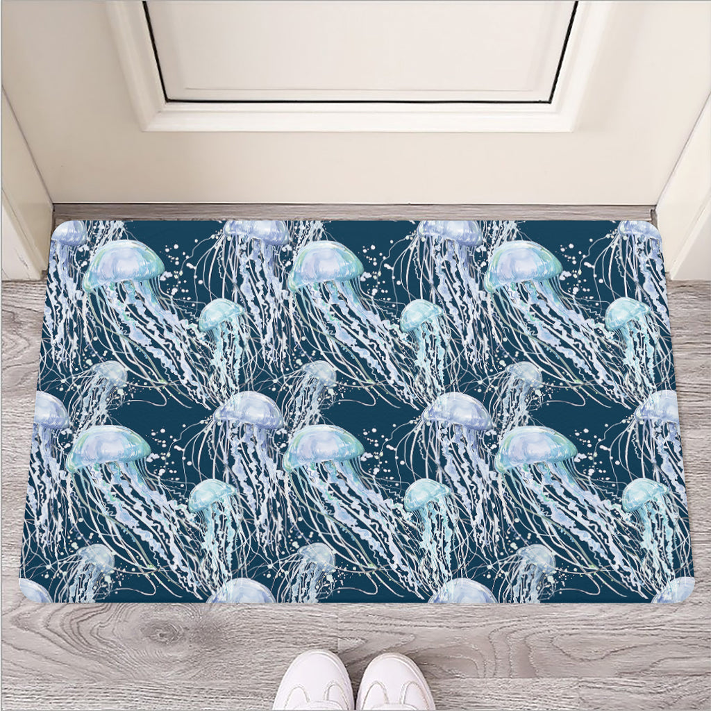 Watercolor Jellyfish Pattern Print Rubber Doormat