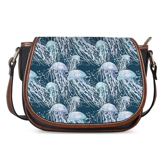 Watercolor Jellyfish Pattern Print Saddle Bag
