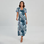 Watercolor Jellyfish Pattern Print Short Sleeve Maxi Dress