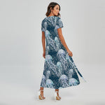 Watercolor Jellyfish Pattern Print Short Sleeve Maxi Dress