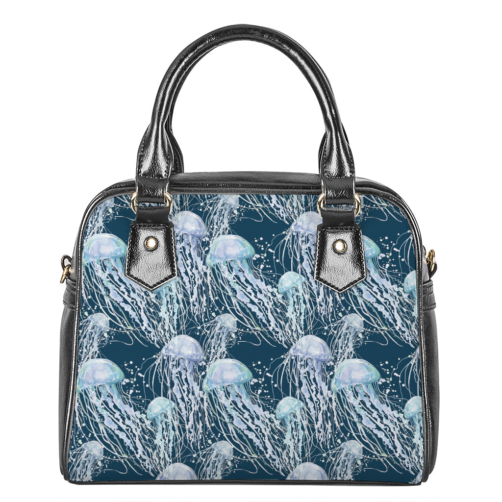 Watercolor Jellyfish Pattern Print Shoulder Handbag