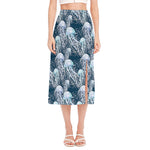 Watercolor Jellyfish Pattern Print Side Slit Midi Skirt