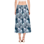 Watercolor Jellyfish Pattern Print Side Slit Midi Skirt