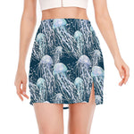 Watercolor Jellyfish Pattern Print Side Slit Mini Skirt