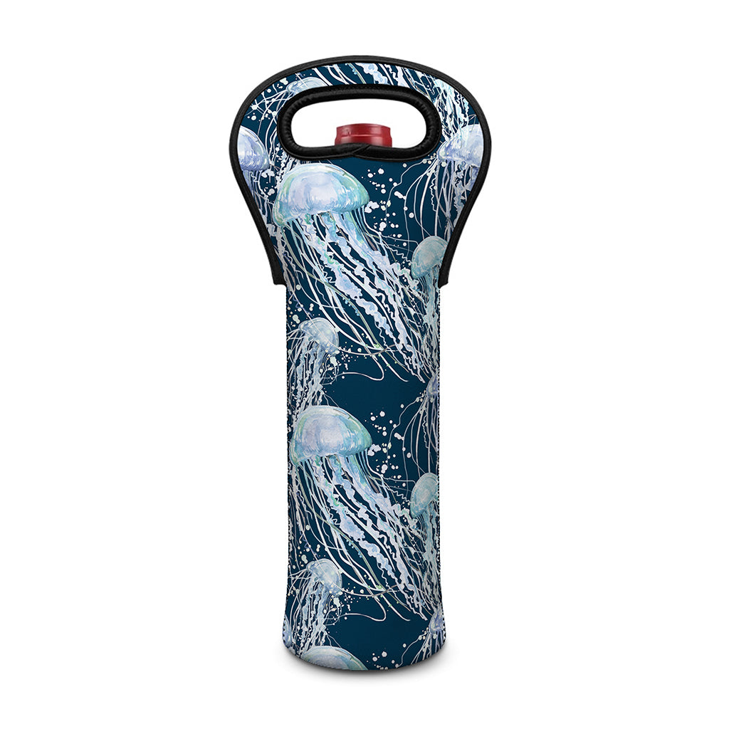 Watercolor Jellyfish Pattern Print Single Neoprene Wine Tote