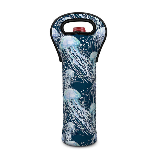 Watercolor Jellyfish Pattern Print Single Neoprene Wine Tote