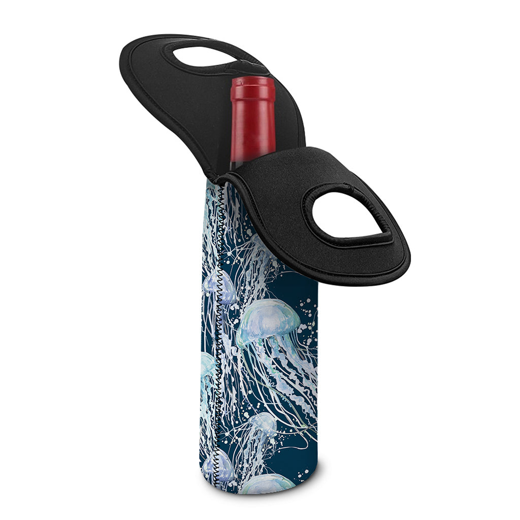 Watercolor Jellyfish Pattern Print Single Neoprene Wine Tote