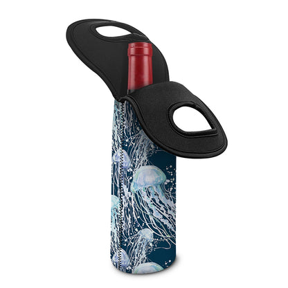 Watercolor Jellyfish Pattern Print Single Neoprene Wine Tote