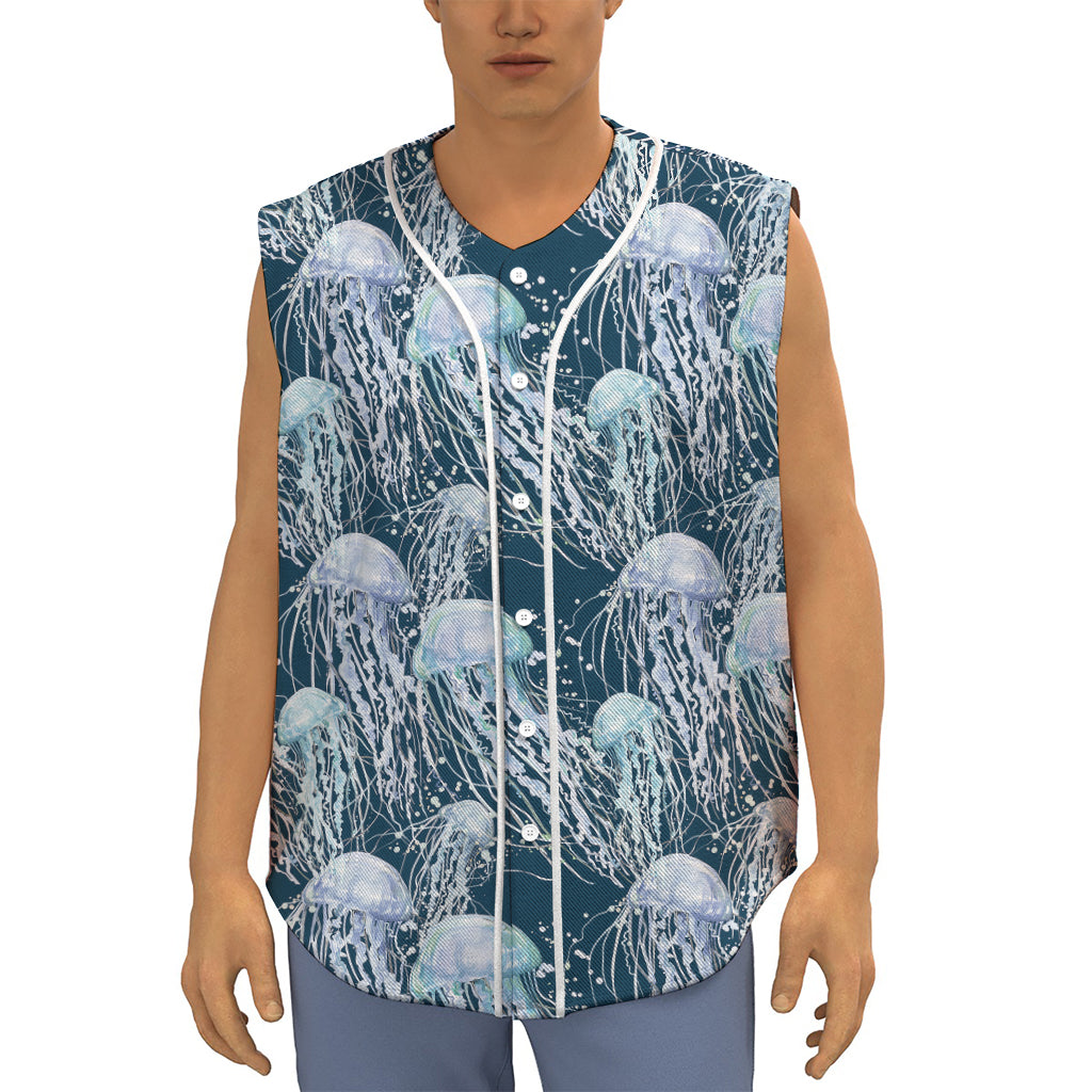 Watercolor Jellyfish Pattern Print Sleeveless Baseball Jersey