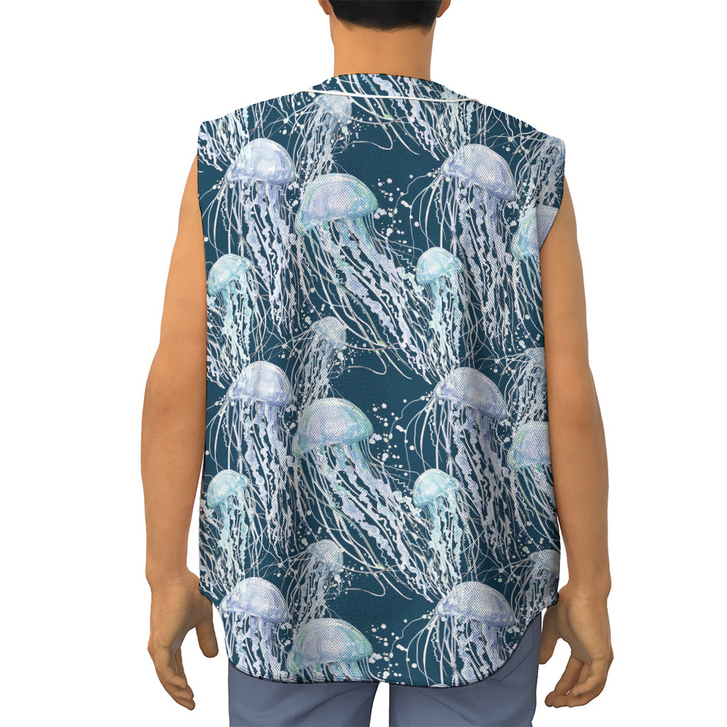 Watercolor Jellyfish Pattern Print Sleeveless Baseball Jersey