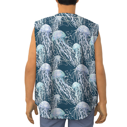 Watercolor Jellyfish Pattern Print Sleeveless Baseball Jersey