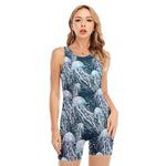 Watercolor Jellyfish Pattern Print Sleeveless One Piece Swimsuit
