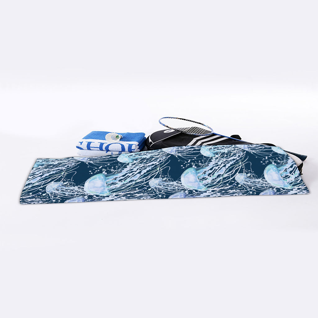 Watercolor Jellyfish Pattern Print Sports Towel