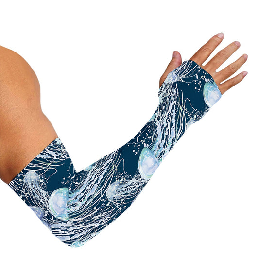 Watercolor Jellyfish Pattern Print Sun Protection Arm Sleeves