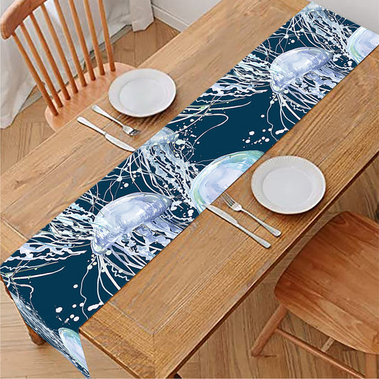 Watercolor Jellyfish Pattern Print Table Runner