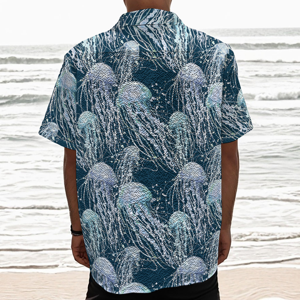 Watercolor Jellyfish Pattern Print Textured Short Sleeve Shirt