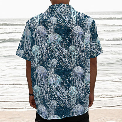 Watercolor Jellyfish Pattern Print Textured Short Sleeve Shirt