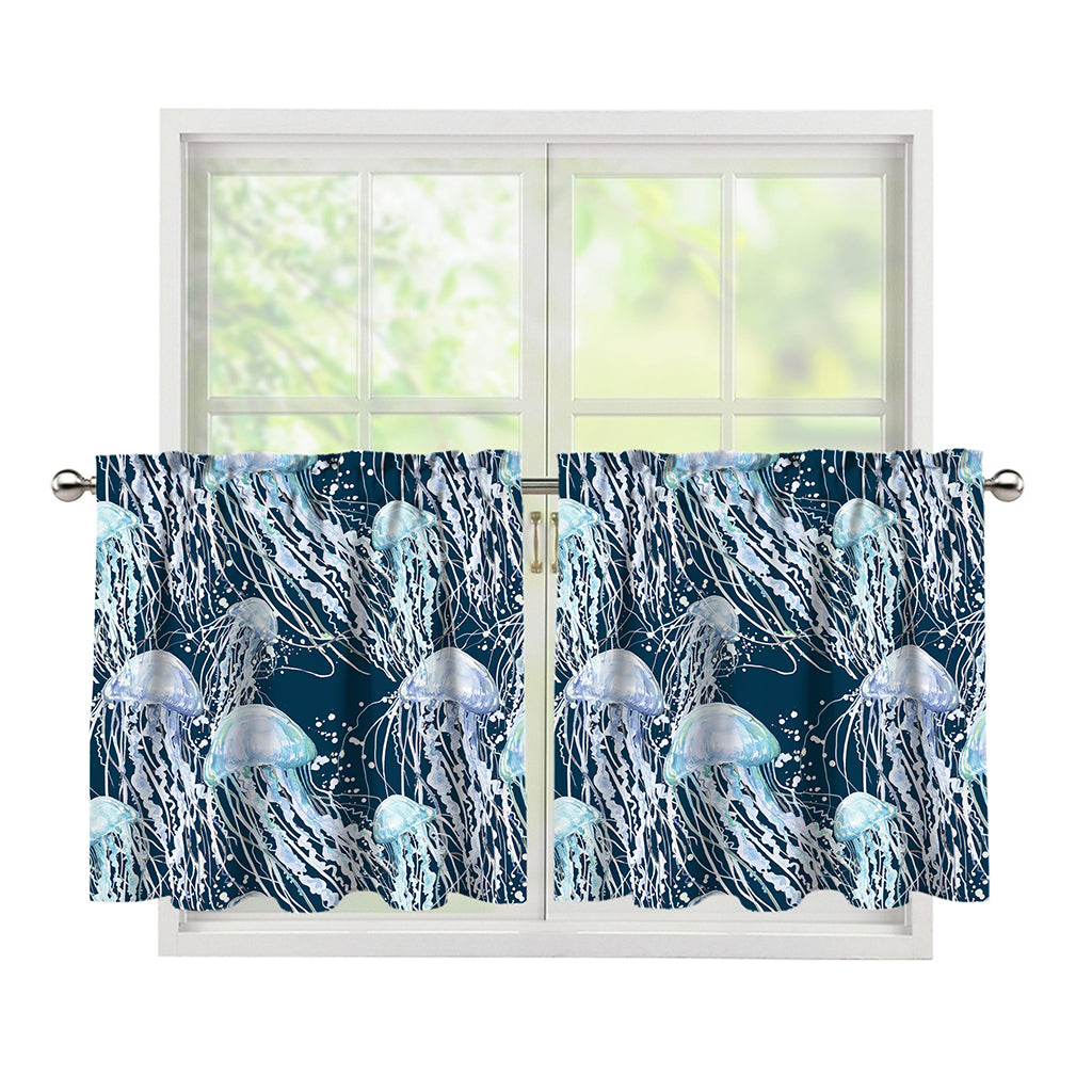 Watercolor Jellyfish Pattern Print Tier Curtains