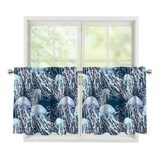 Watercolor Jellyfish Pattern Print Tier Curtains