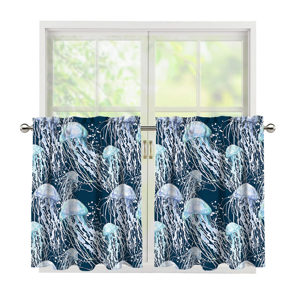 Watercolor Jellyfish Pattern Print Tier Curtains