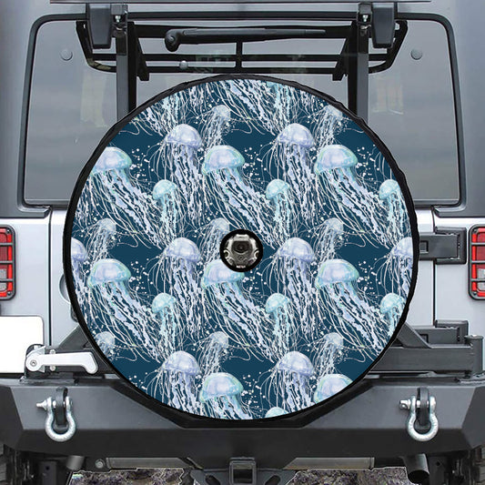 Watercolor Jellyfish Pattern Print Tire Cover With Camera Hole