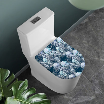 Watercolor Jellyfish Pattern Print Toilet Lid Cover