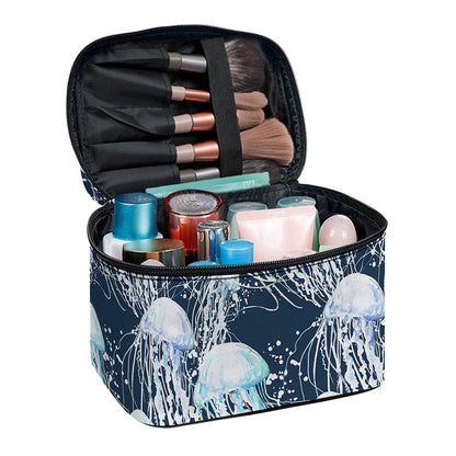 Watercolor Jellyfish Pattern Print Travel Makeup Bag
