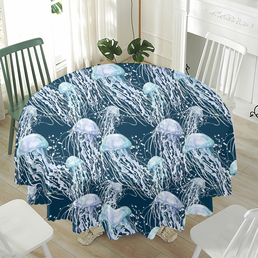 Watercolor Jellyfish Pattern Print Waterproof Round Tablecloth