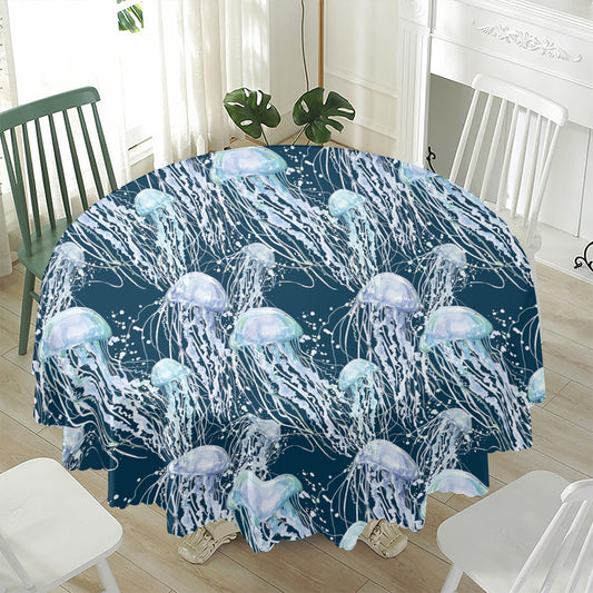 Watercolor Jellyfish Pattern Print Waterproof Round Tablecloth
