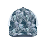 Watercolor Jellyfish Pattern Print White Mesh Trucker Cap