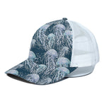 Watercolor Jellyfish Pattern Print White Mesh Trucker Cap