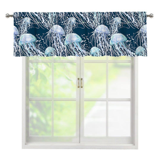 Watercolor Jellyfish Pattern Print Window Valance