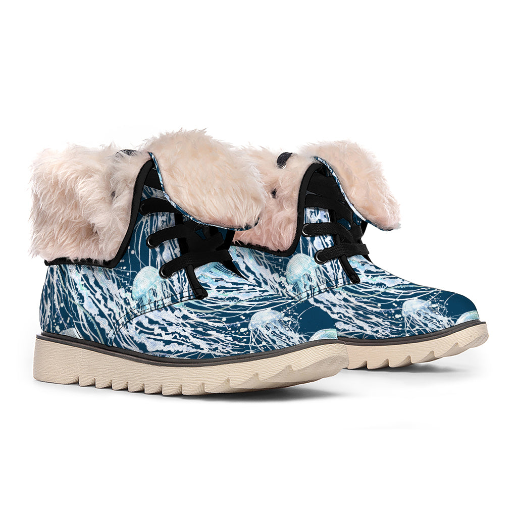 Watercolor Jellyfish Pattern Print Winter Boots