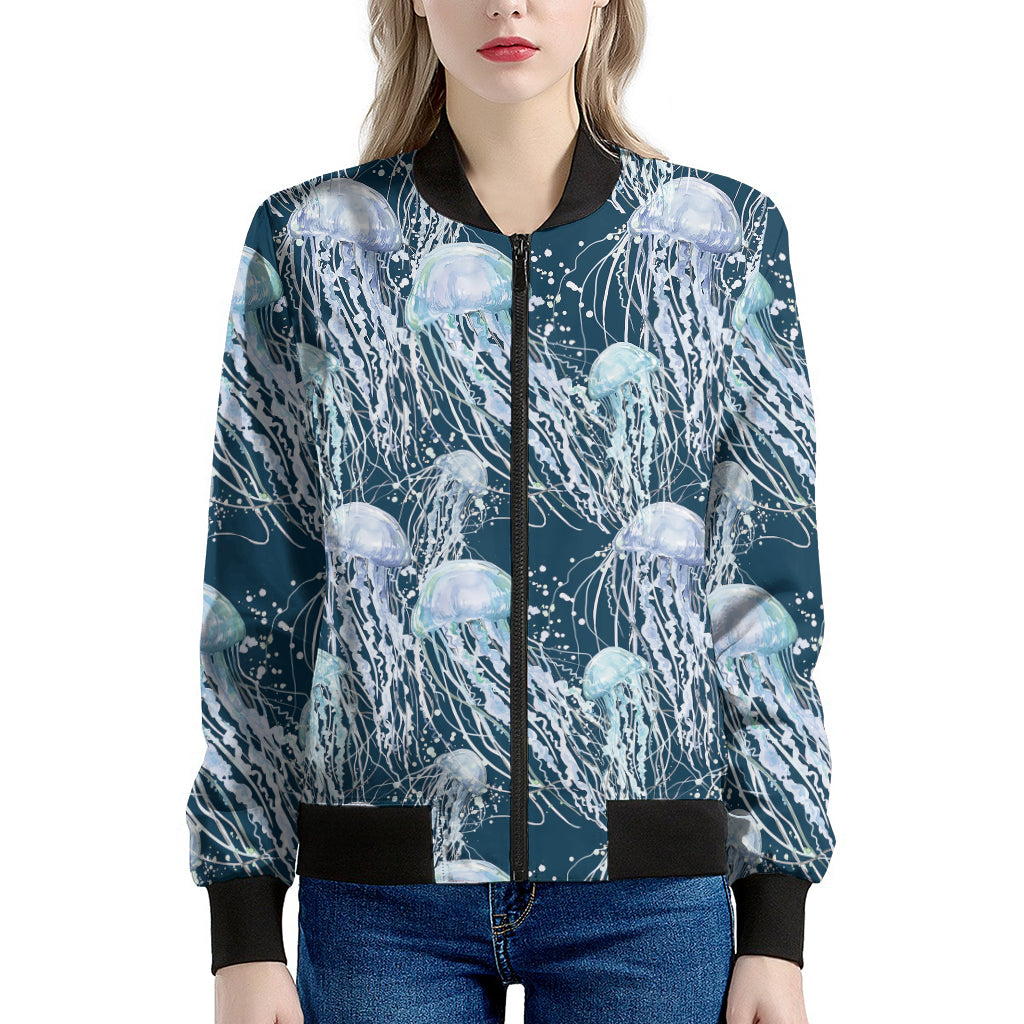 Watercolor Jellyfish Pattern Print Women's Bomber Jacket