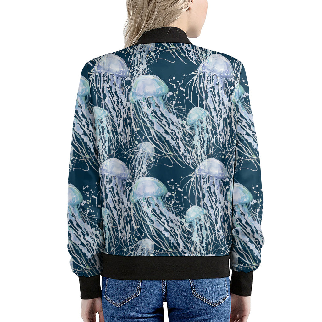 Watercolor Jellyfish Pattern Print Women's Bomber Jacket
