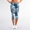 Watercolor Jellyfish Pattern Print Women's Capri Leggings